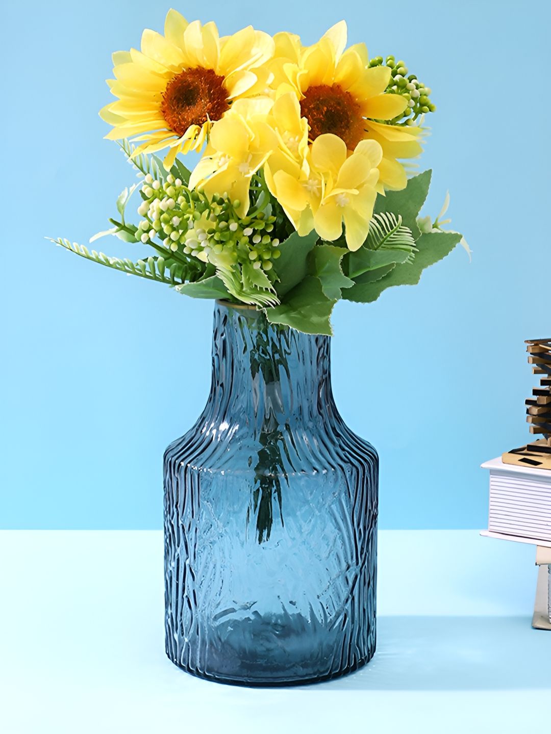 TAYHAA Shadow Luxe Charcoal-Grey Textured Glass Flower Vase-image-36
