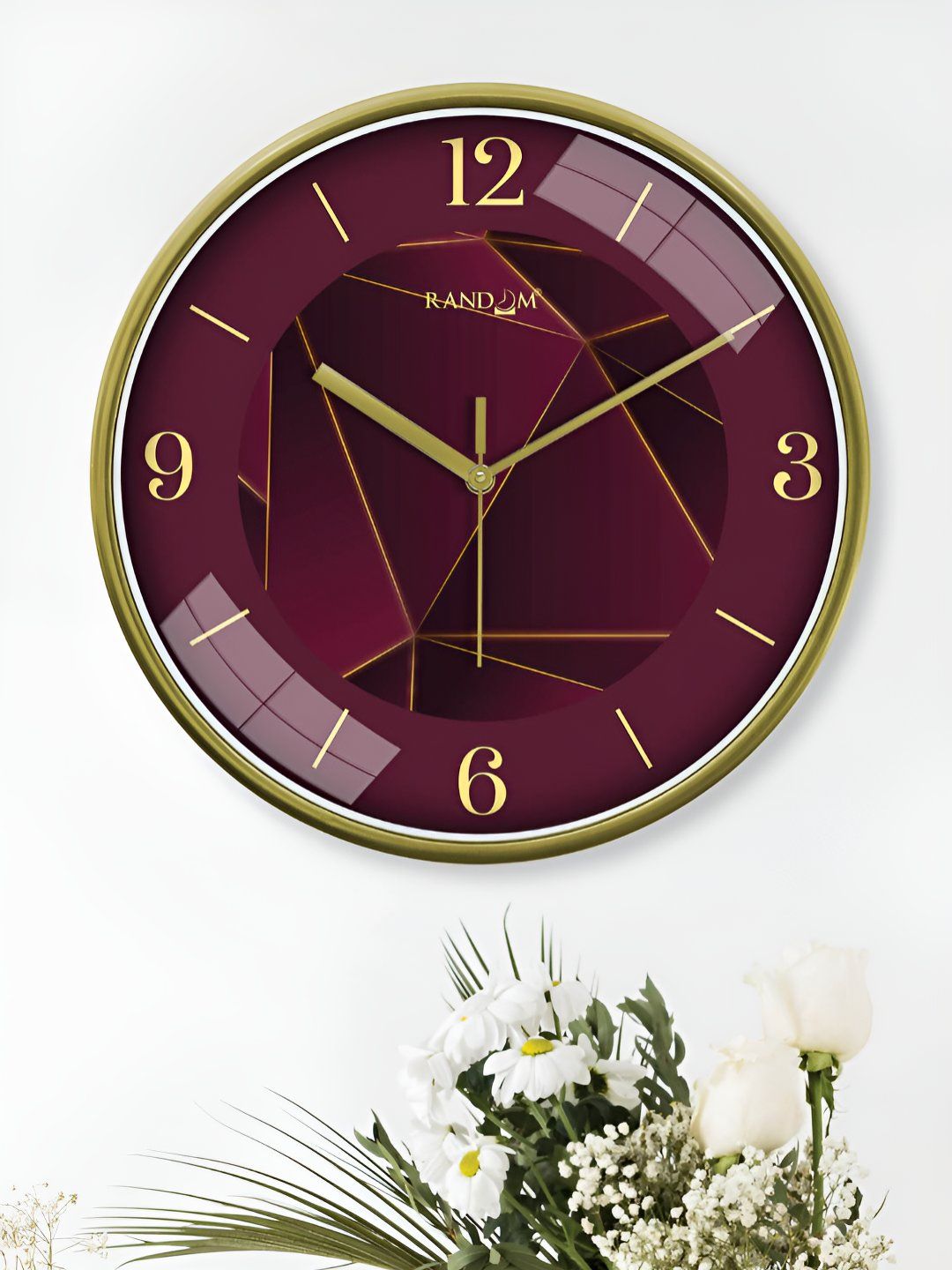 RANDOM Maroon & Gold-Toned Printed Round Contemporary Wall Clock-image-24