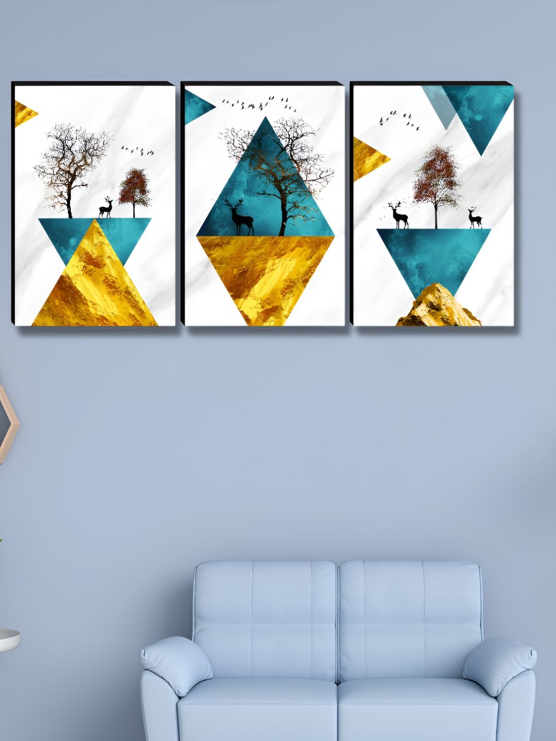 Myntra Elegant Homes White & Yellow 3 Pieces Tree & Deer Floral and Botanical Wall Art-picture-12