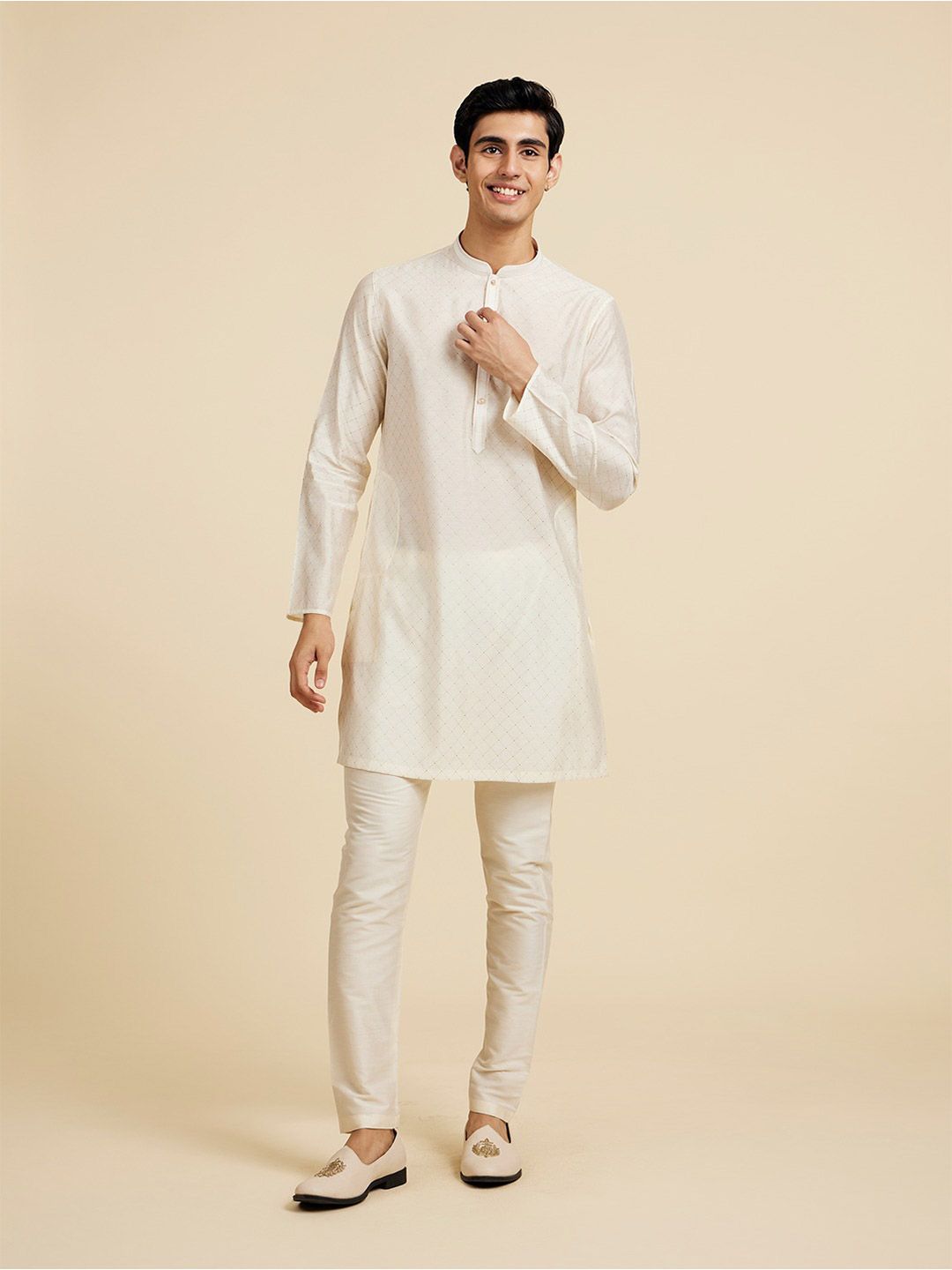 Diwas by Manyavar Woven Design Mandarin Collar Kurta-picture-31