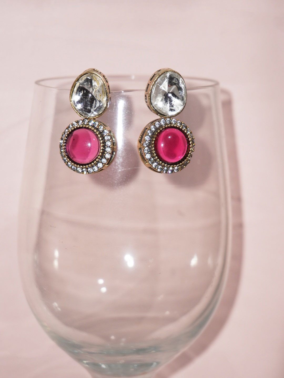 Niscka Gold-Plated Zircon Studded Geometric Shaped Drop Earrings-picture-22