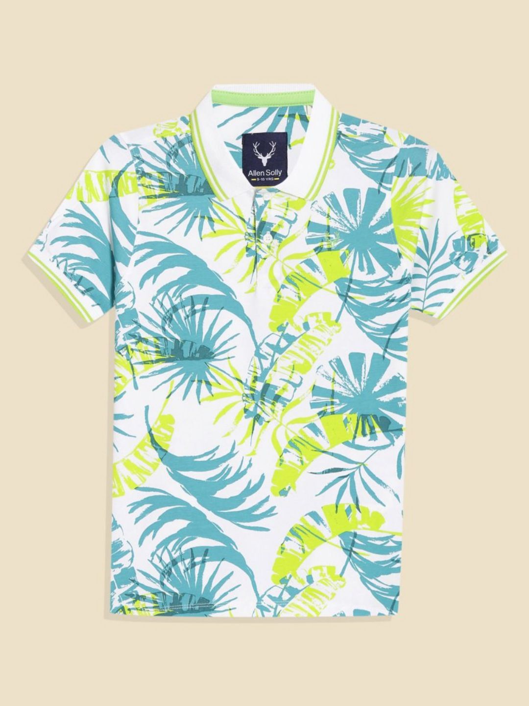 Allen Solly Junior Boys Printed Polo Collar Tropical Applique T-shirt-picture-54