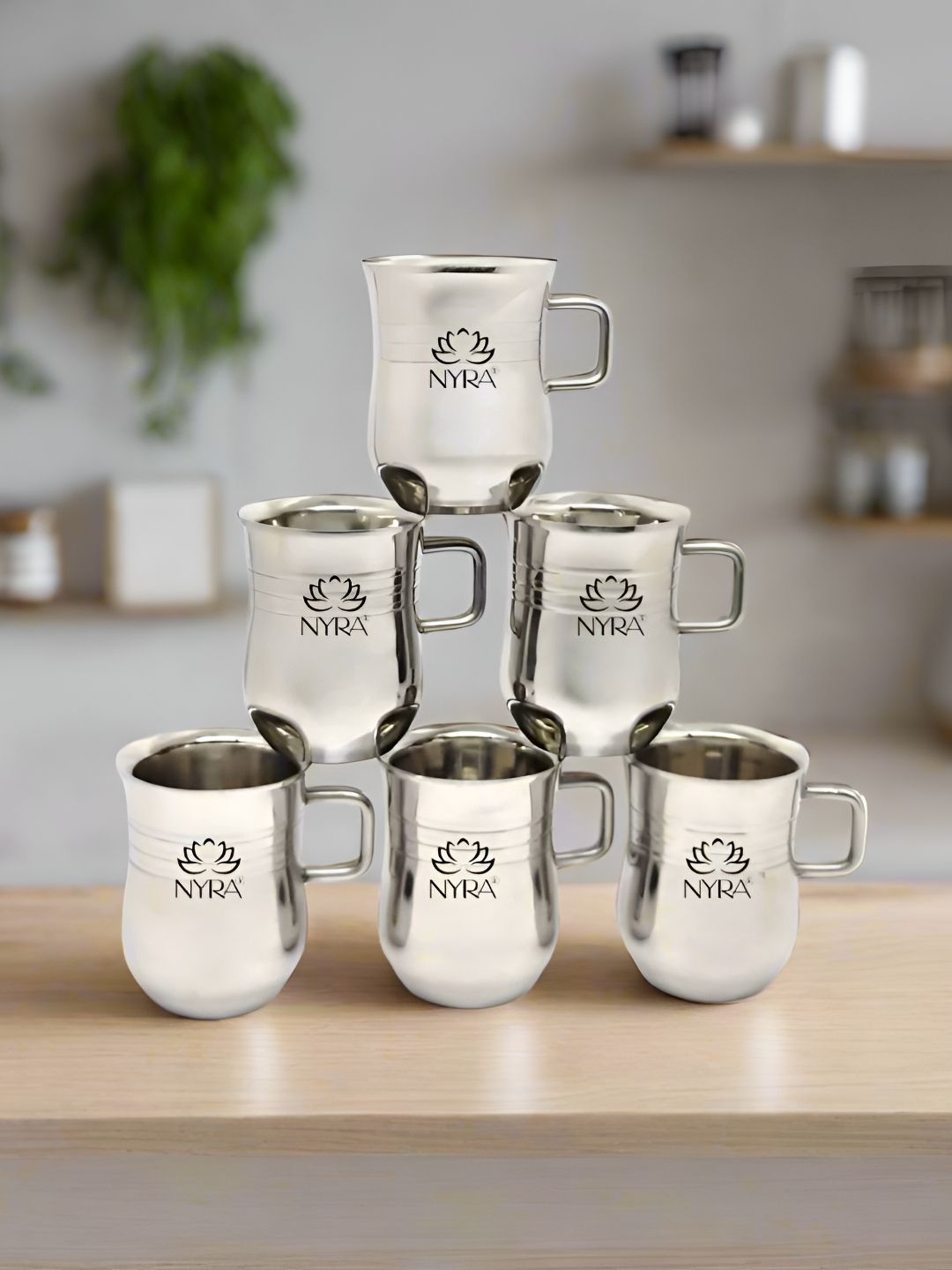Nyra Kitchenware Steel & Black 6 Pieces Textured Stainless Steel Glossy Cups-100 ml Each-image-34