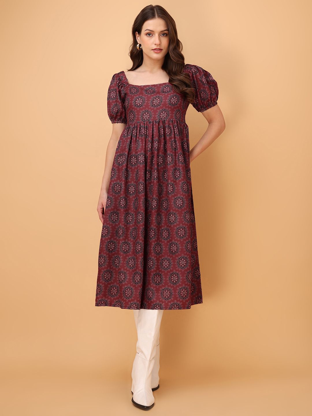 OBSHIVKA Floral Print Puff Sleeve Fit & Flare Maxi Dress-image-41