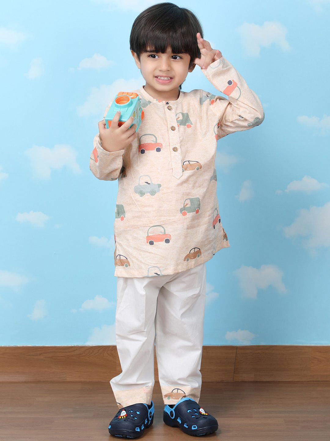Polka Tots Boys Printed Pure Cotton Straight Kurta with Trouser-picture-49