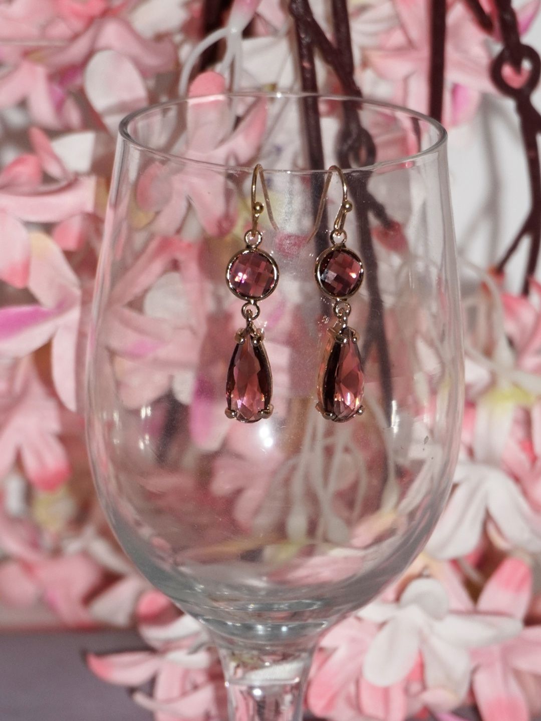 Niscka Gold-Plated Artificial Stones Studded Teardrop Shaped Drop Earrings-picture-31