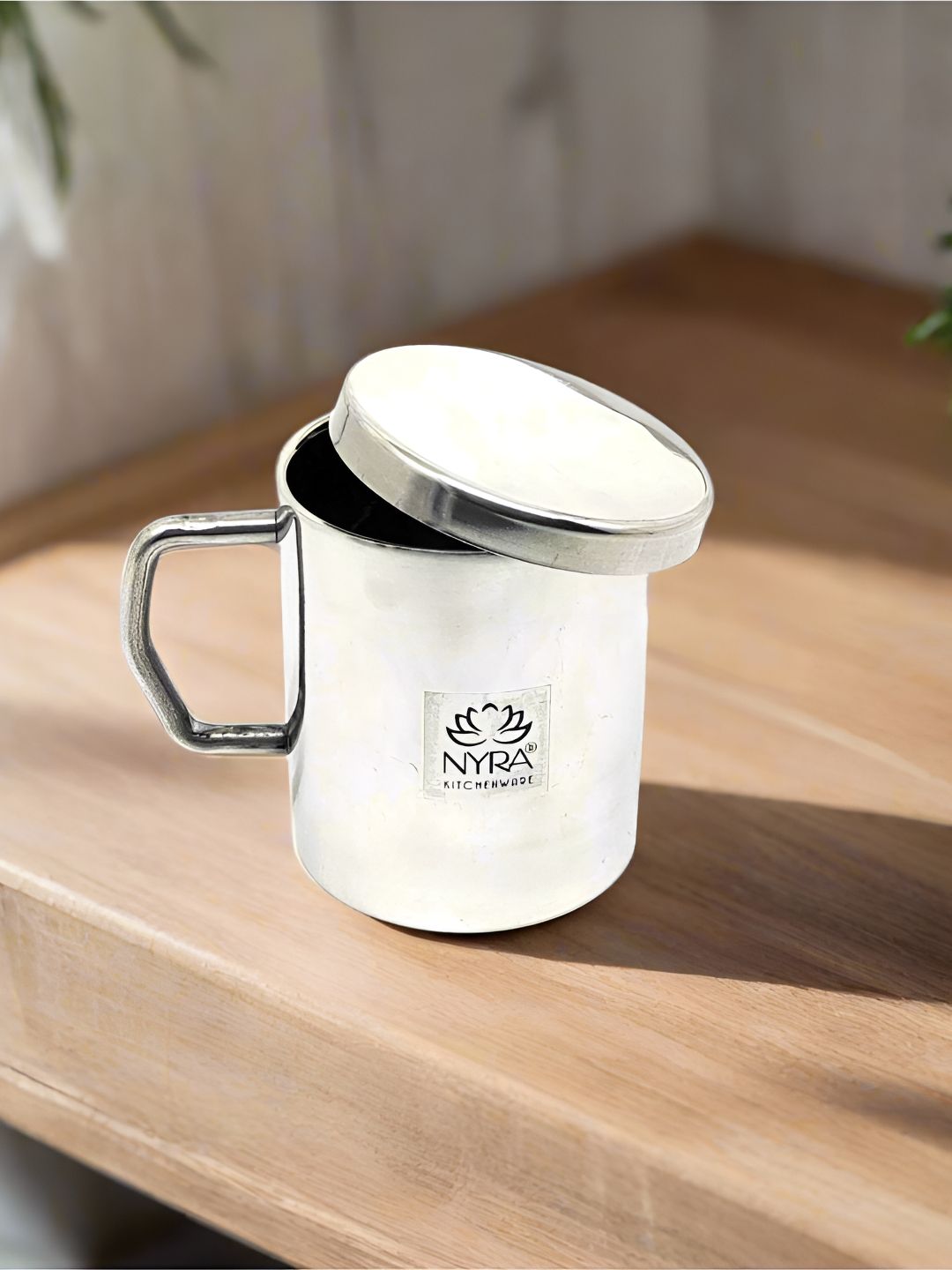 Nyra Kitchenware Steel & Black Textured Stainless Steel Glossy Cup With Lid-300 ml-picture-25