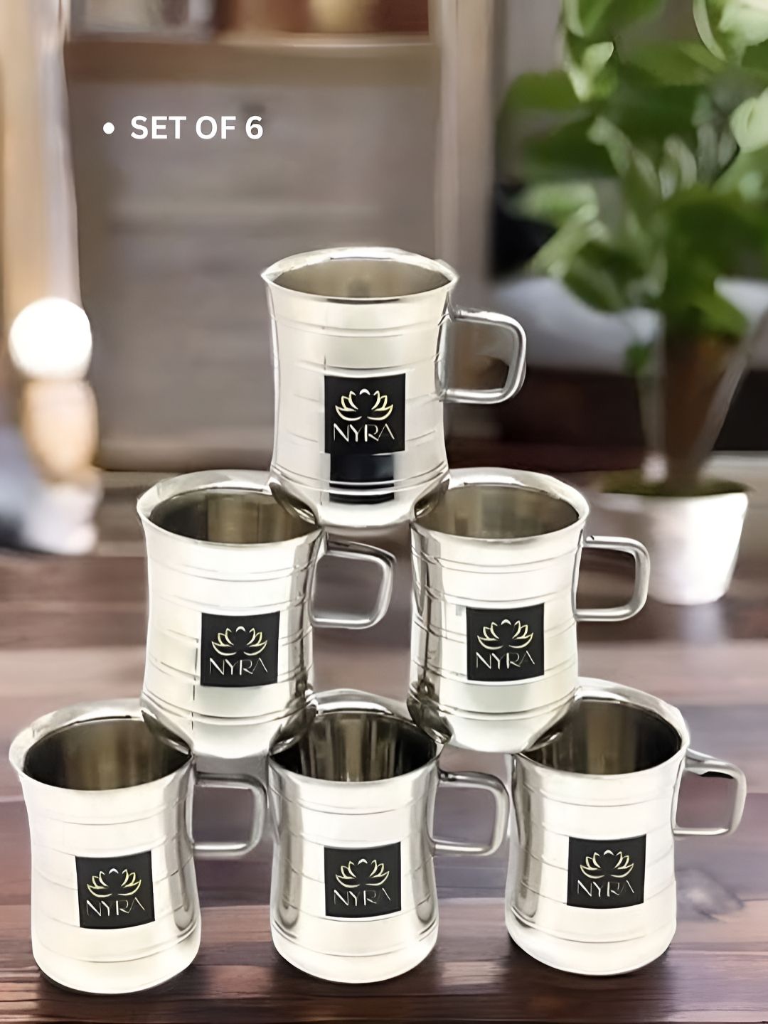 Nyra Kitchenware Steel & Black 6 Pieces Textured Stainless Steel Glossy Cups-100 ml Each-picture-42