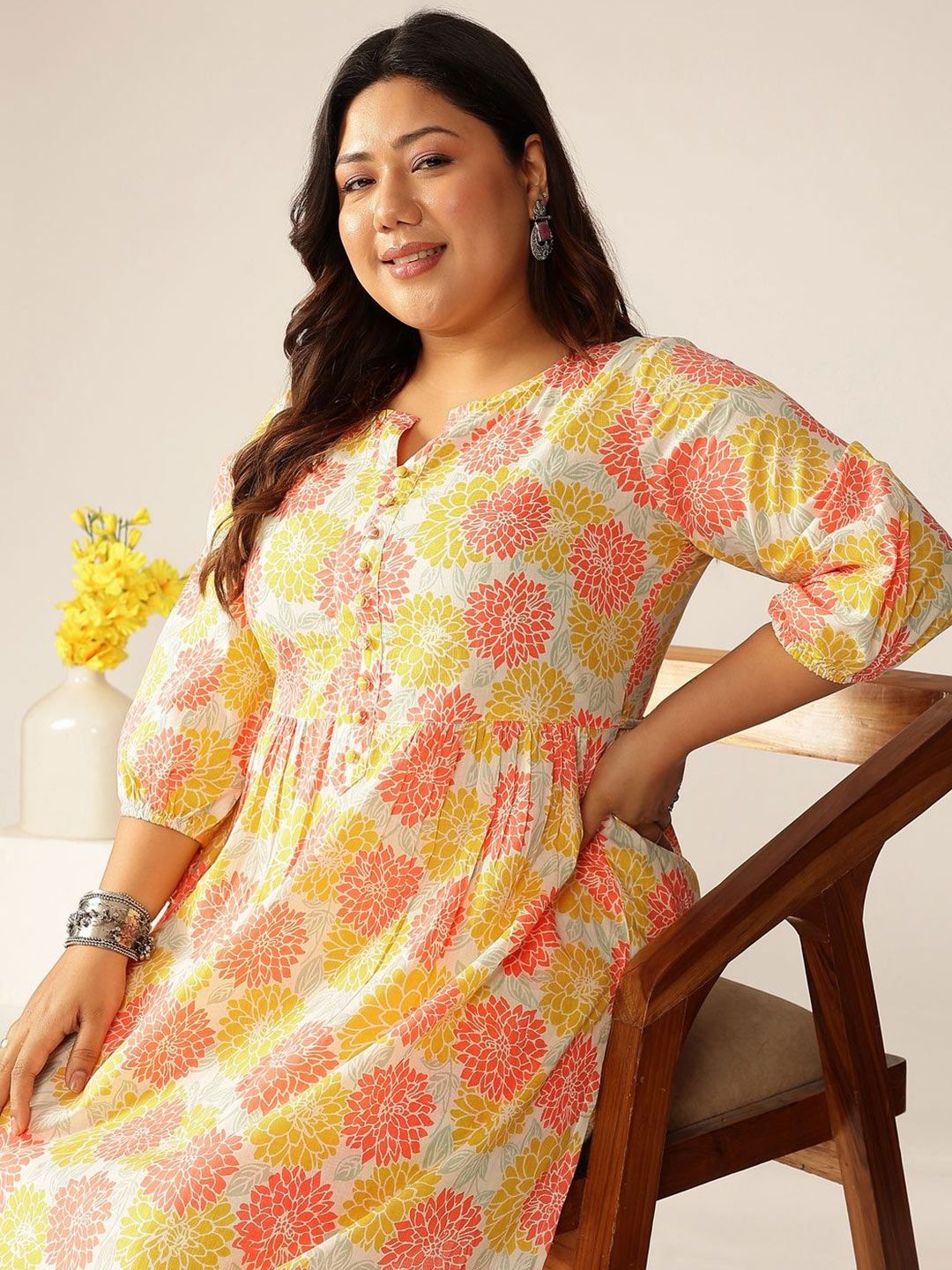 Janasya Plus Size Women Floral Printed Regular Pure Cotton A-line Kurta with Trouser-image-16