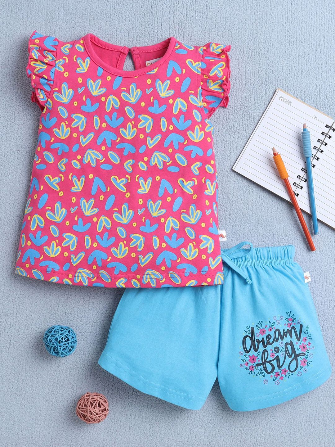 BUMZEE Girls Printed Round Neck Pure Cotton Top With Shorts-picture-14