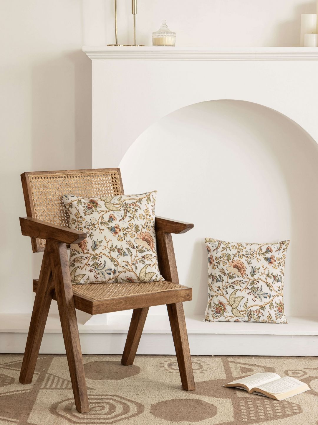 Clasiko Brown & Green 2 Pieces Floral Printed Cotton Square Cushion Covers-image-37