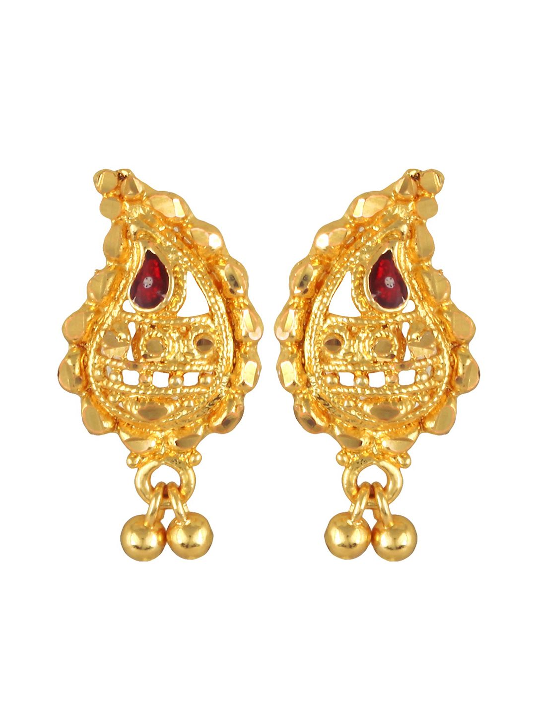 DIVASTRI Gold-Plated Contemporary Artificial Stones Studded Drop Earrings-picture-13