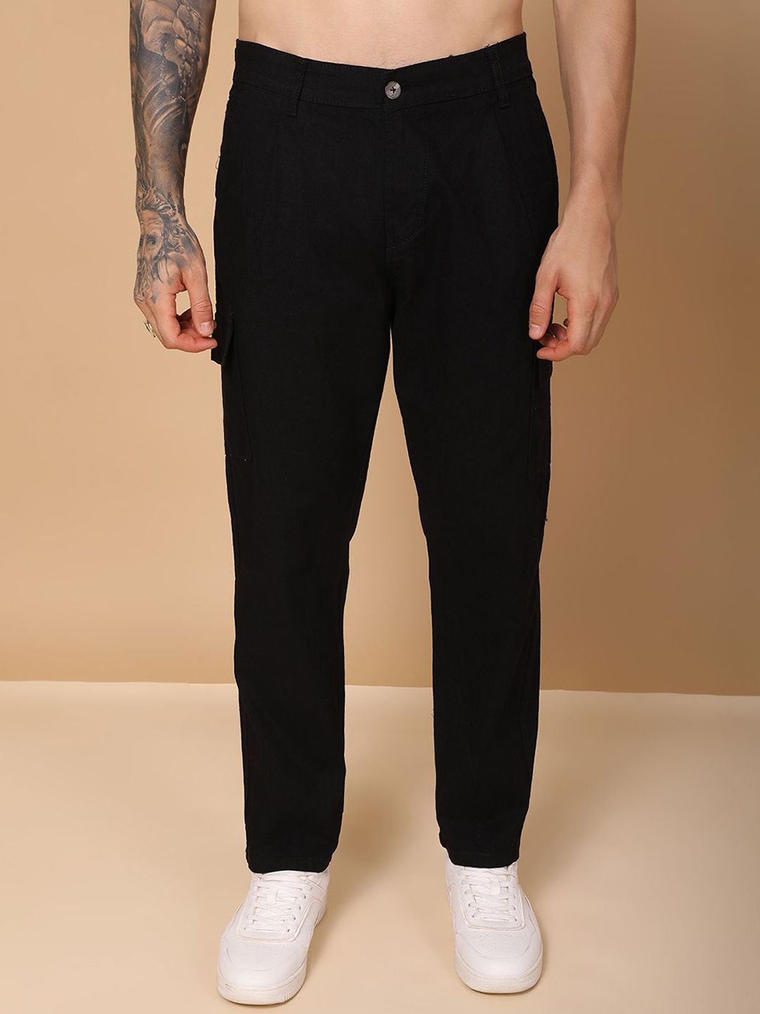 Hence Men Relaxed Easy Wash Pleated Cargos Trousers-picture-40