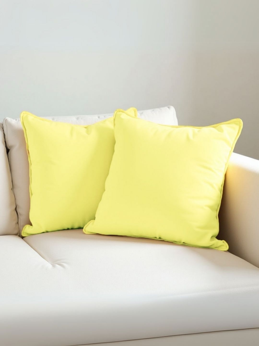Aurave Light Yellow 2 Pieces Pure Cotton 210 TC Soft & Comfortable Square Cushion Covers-picture-10