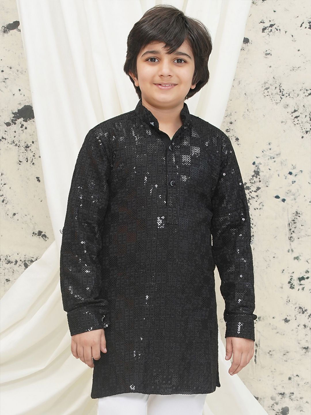 Aj DEZInES Boys Geometric Embroidered Long Sleeves Sequinned Kurta-picture-25