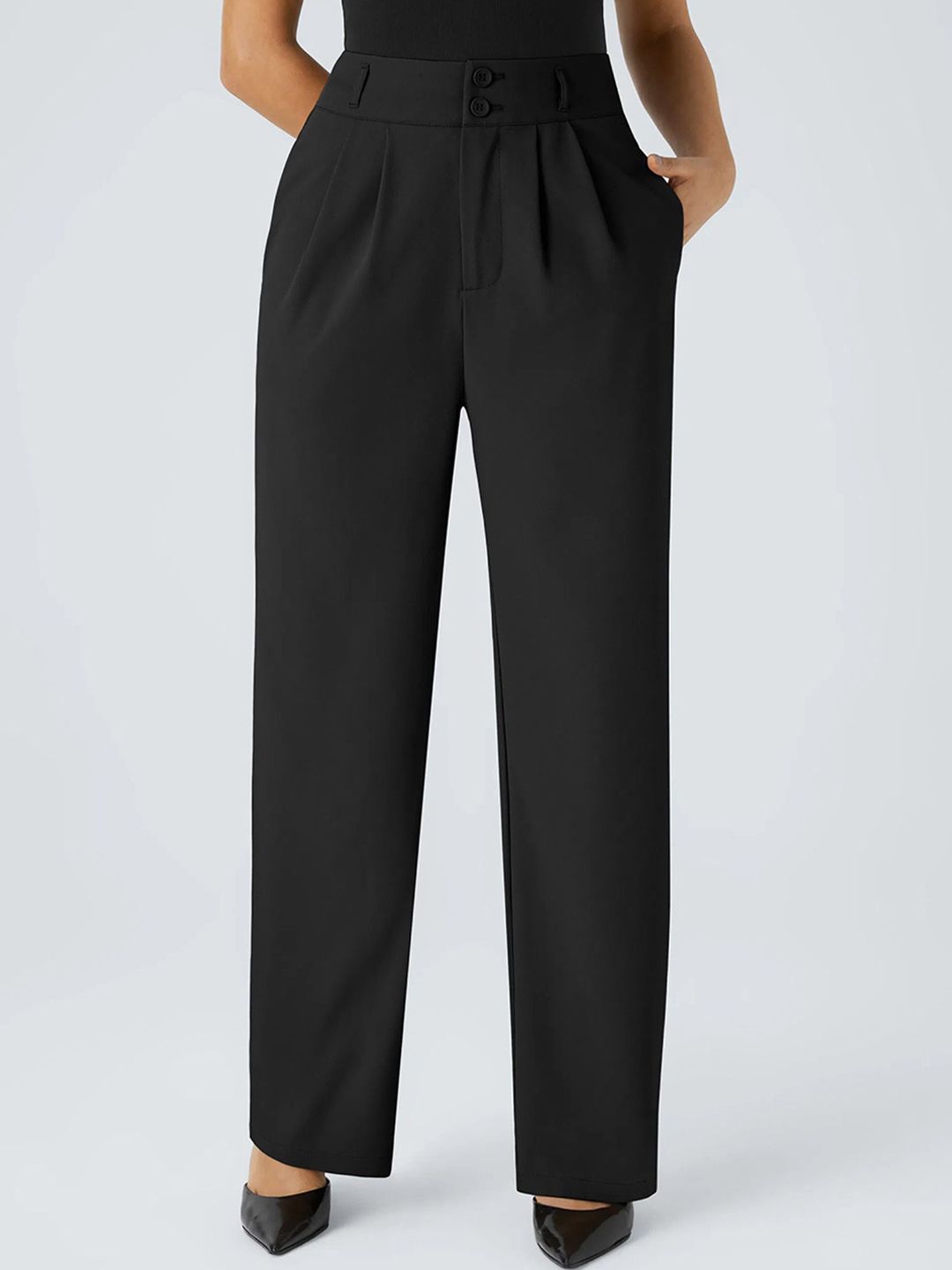 ADDYVERO Women Classic Straight Fit High-Rise Easy Wash Trousers-image-8