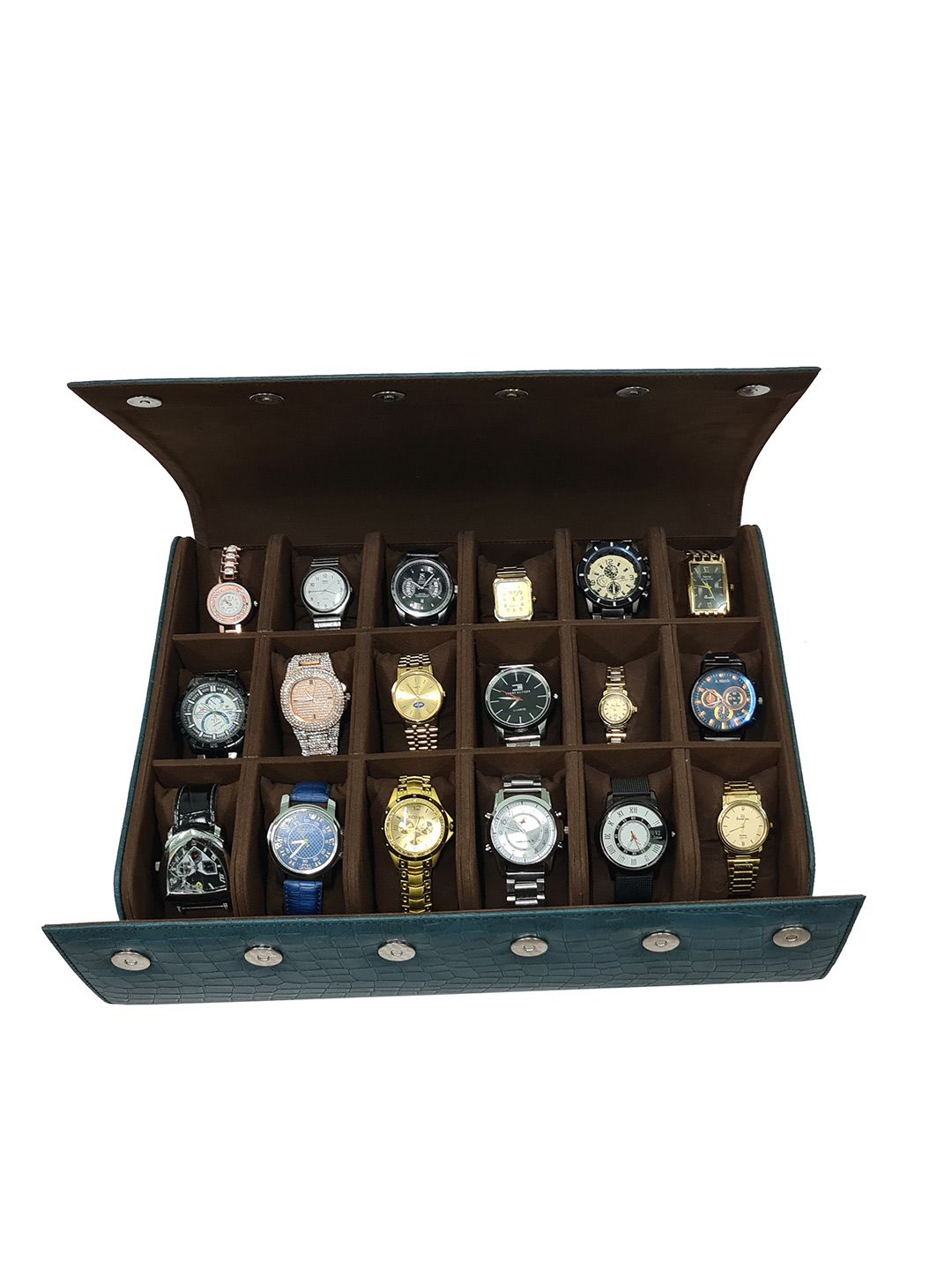 essart Green & Brown Textured Foldable 18-Watch Roll Organiser-picture-21