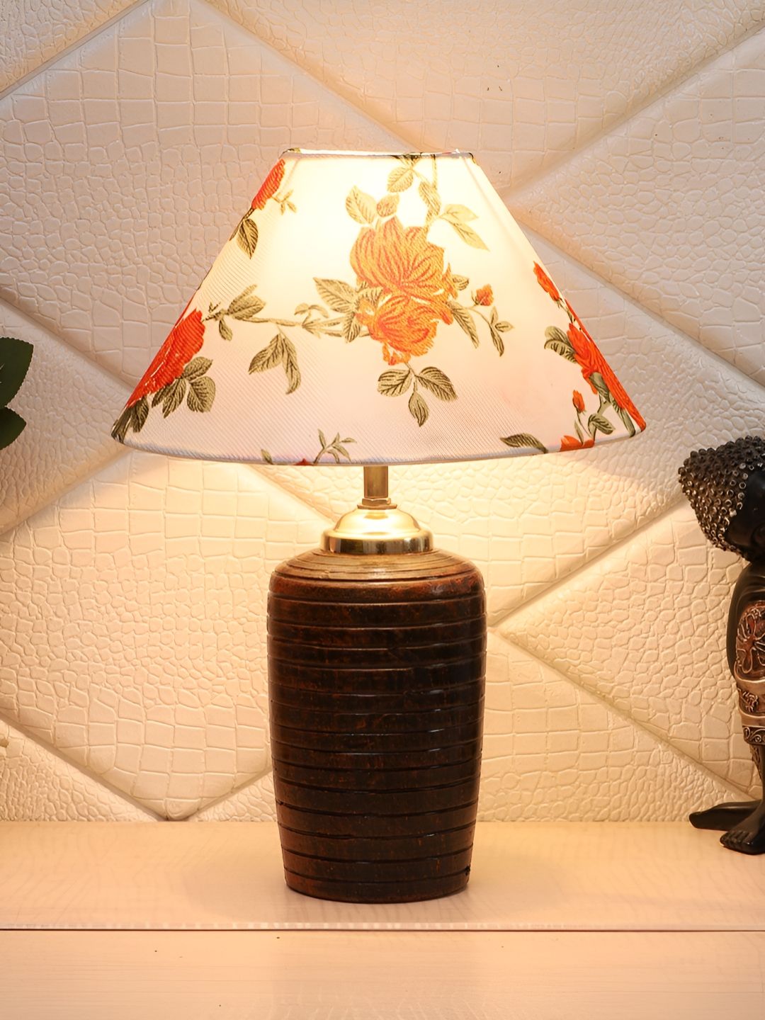 BrightDaisy Orange Printed Terracotta Frusturical Shaped Table Lamp-picture-31