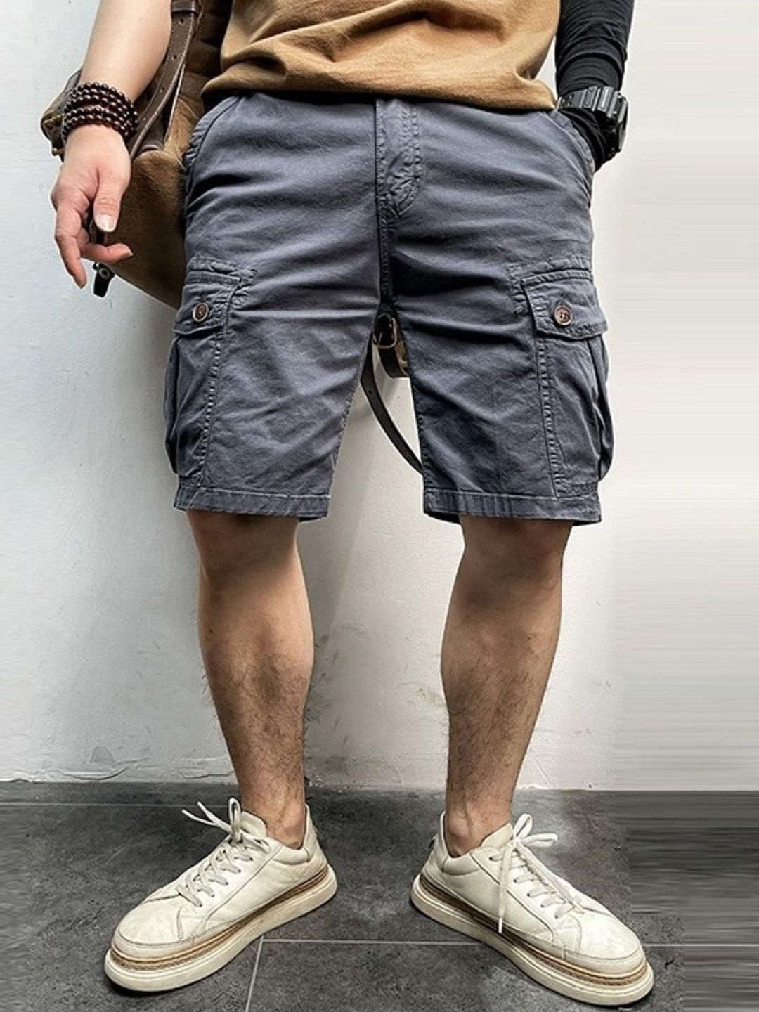 StyleCast Men Solid Regular Fit Knee Length Cotton Cargo Shorts-picture-19