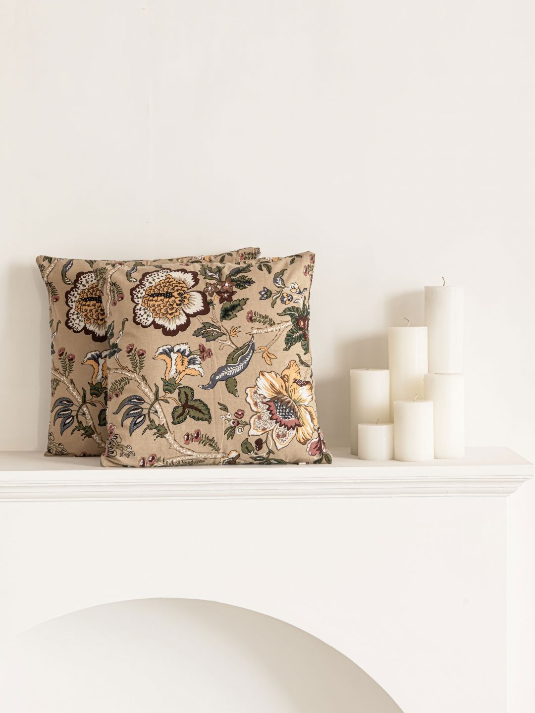 Clasiko Beige & Green 2 Pieces Floral Printed Cotton Square Cushion Covers-picture-13