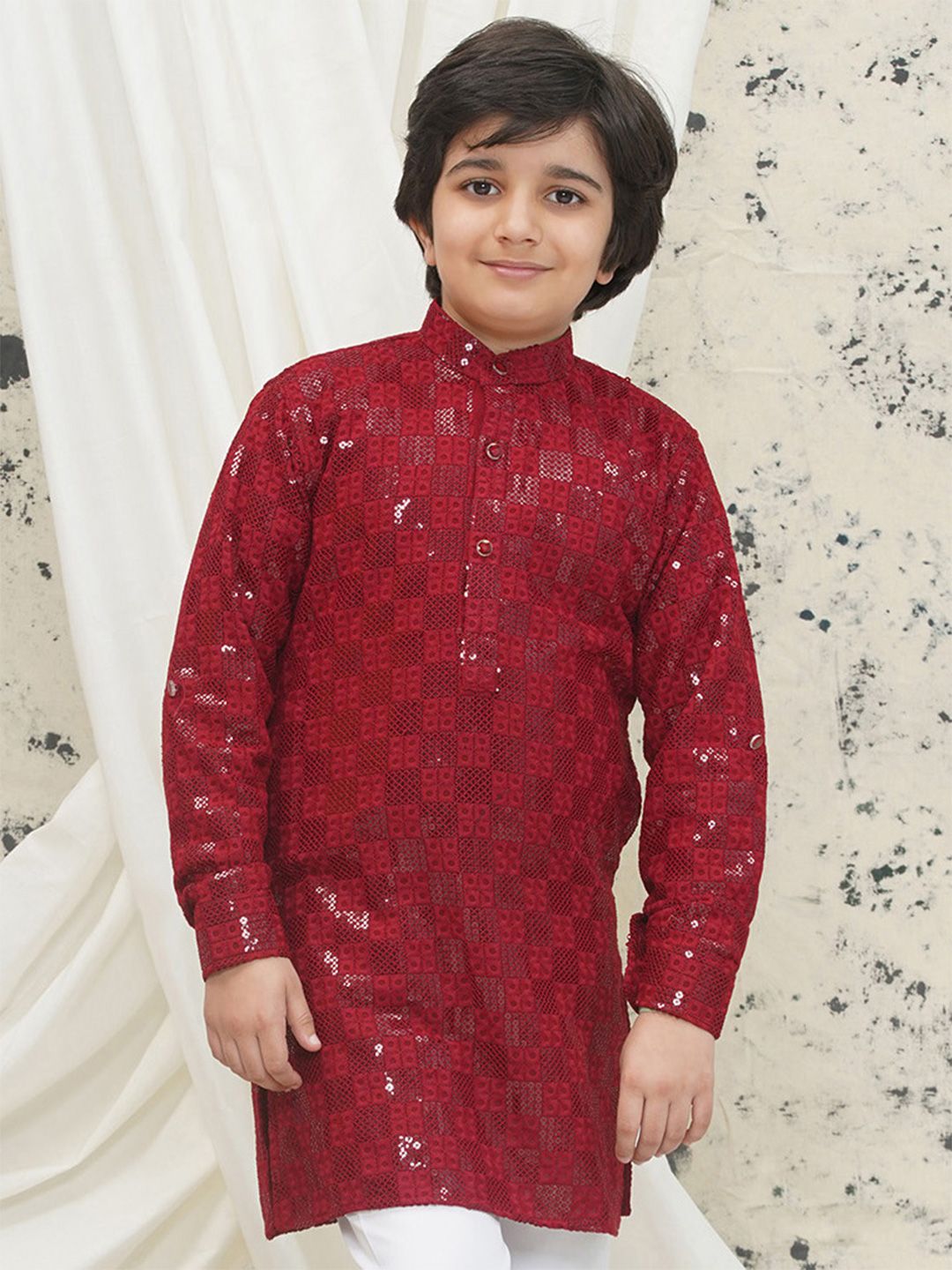 Aj DEZInES Boys Geometric Embroidered Long Sleeves Sequinned Kurta-picture-24