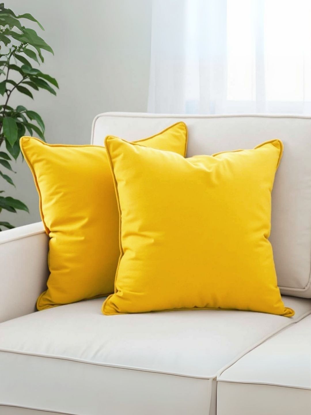 Aurave Mustard 2 Pieces Pure Cotton 210 TC Soft & Comfortable Square Cushion Covers-picture-9