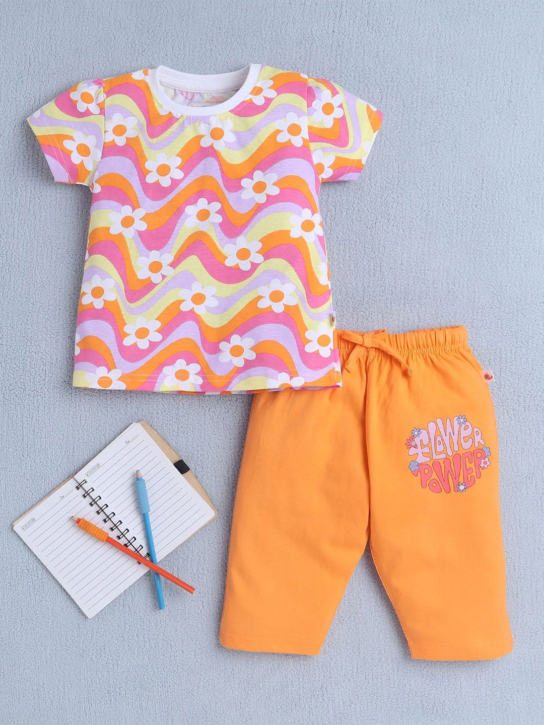 BUMZEE Girls Printed Round Neck Pure Cotton T-Shirt With Capri-picture-11