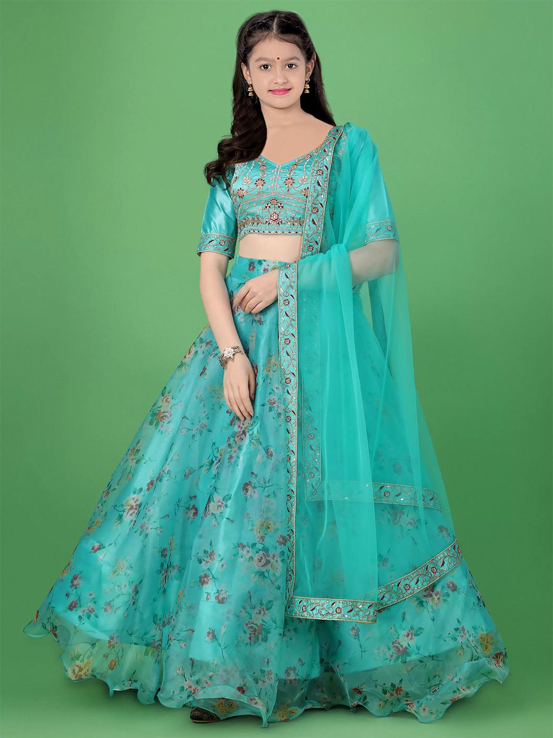 BAESD Girls Floral Embroidered Semi-Stitched Lehenga & Unstitched Blouse With Dupatta-picture-19
