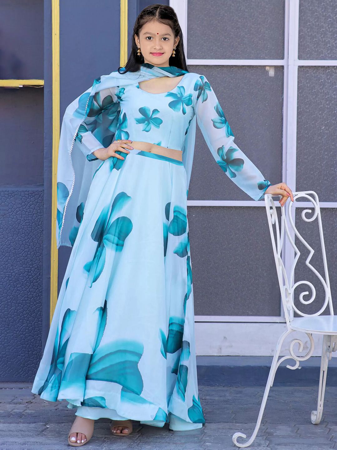 BAESD Girls Floral Printed Semi-Stitched Lehenga & Unstitched Blouse With Dupatta-picture-21
