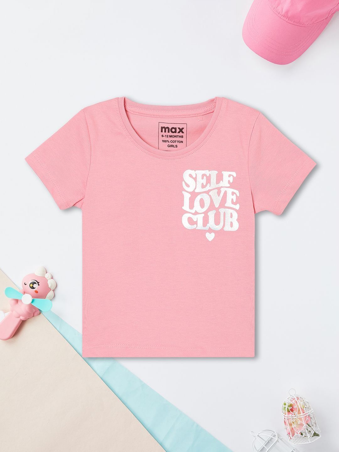 max Girls Printed V-Neck Applique T-shirt-picture-36