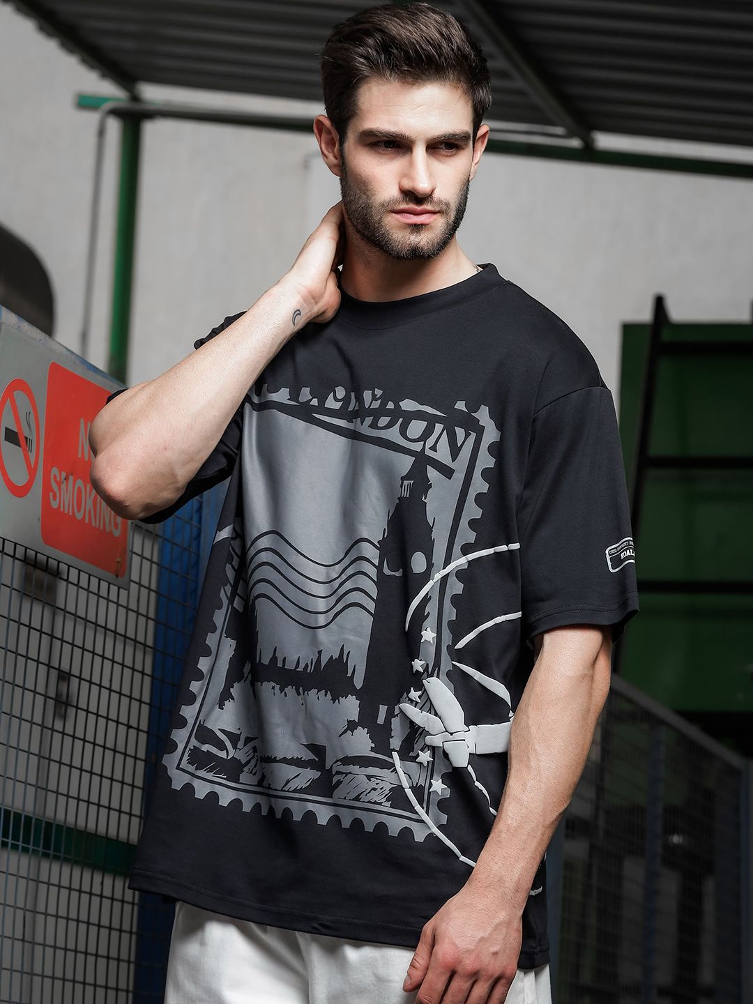 House of Koala Unisex Printed Drop-Shoulder Sleeves Raw Edge T-shirt-image-44