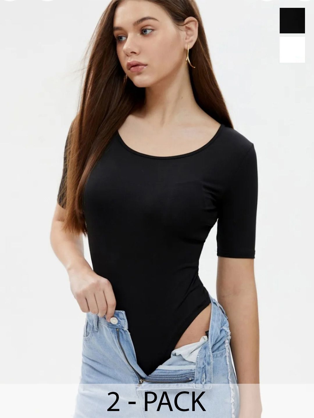 TRENDY ERA Pack Of 2 Round Neck & Square Neck Bodysuit-image-16