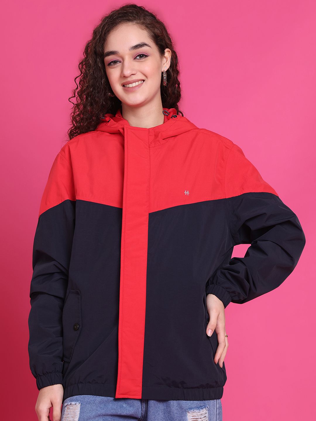 HOUSE OF VEDAS Women Colourblocked Windcheater and Water Resistant Outdoor Sporty Jacket with Embroidered
