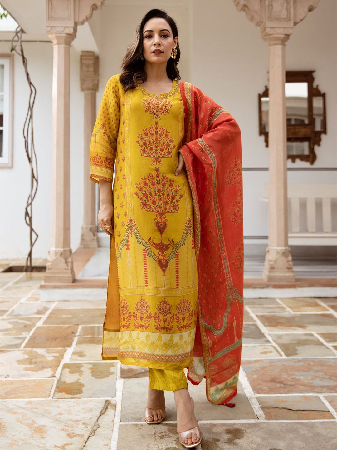 Anni Designer Floral Printed Round Neck Sequnnied Straight Kurta With Trousers & Dupatta-picture-21