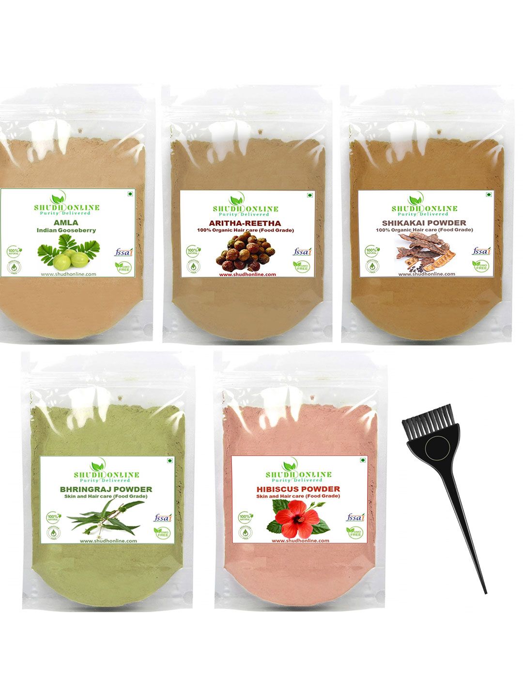 Shudh Online Set Of 5 Amla, Reetha, Bhringraj, Shikakai & Hibiscus Powder - 50 g Each-image-45