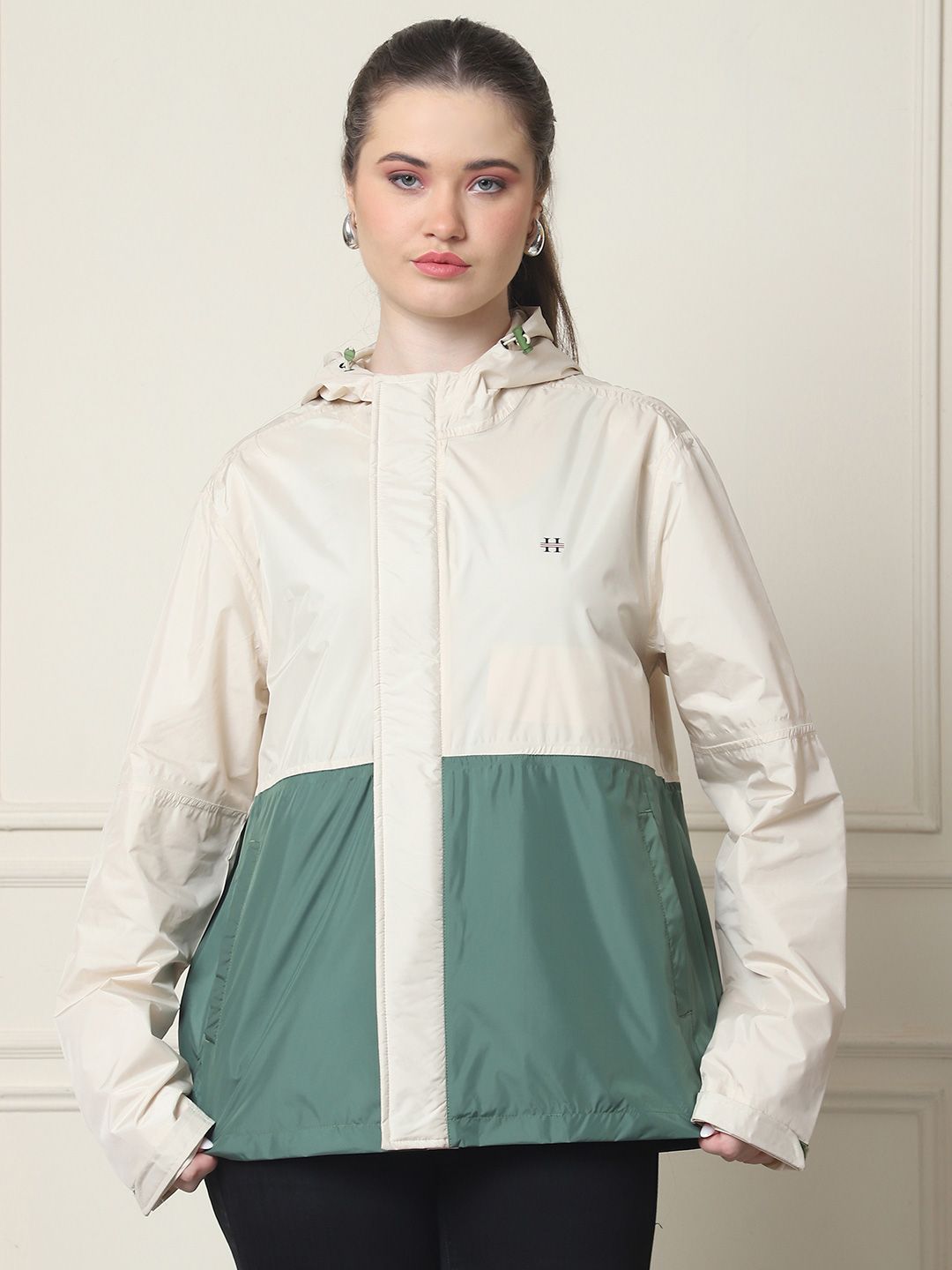 HOUSE OF VEDAS Women Colourblocked Windcheater and Water Resistant Outdoor Sporty Jacket with Embroidered