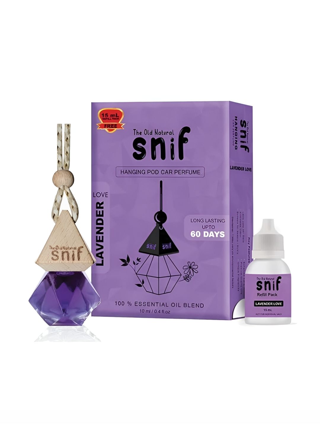 The Old Natural Snif Diamond Lavender Love Hanging Car Air Freshener & Refill -10ml+15ml-image-20