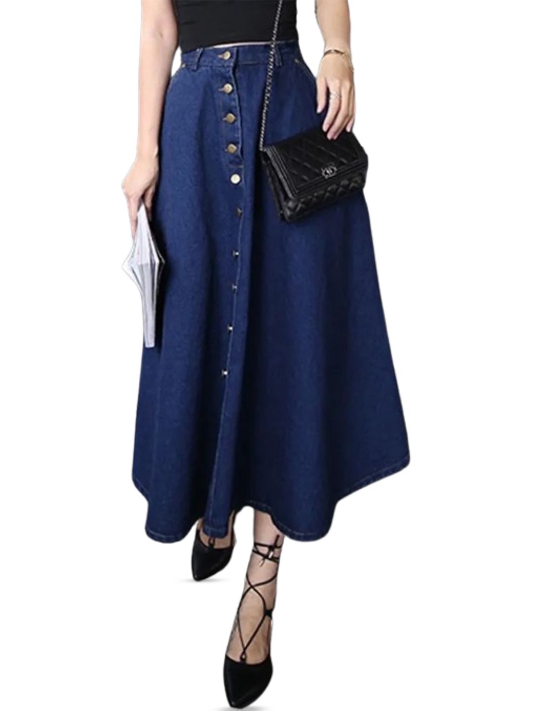 Tripursundari Fashion A-Line Maxi Denim Skirt-picture-26