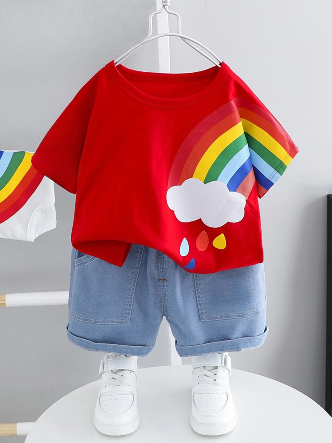Googo Gaaga Boys Rainbow Printed Round Neck Pure Cotton T-Shirt With Joggers-picture-20