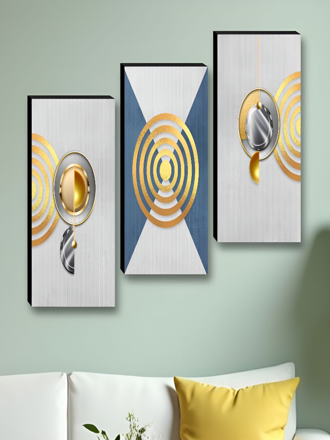 SAF White & Gold-Toned 3 Pieces Abstract Synthetic Wood Wall Paintings-picture-32