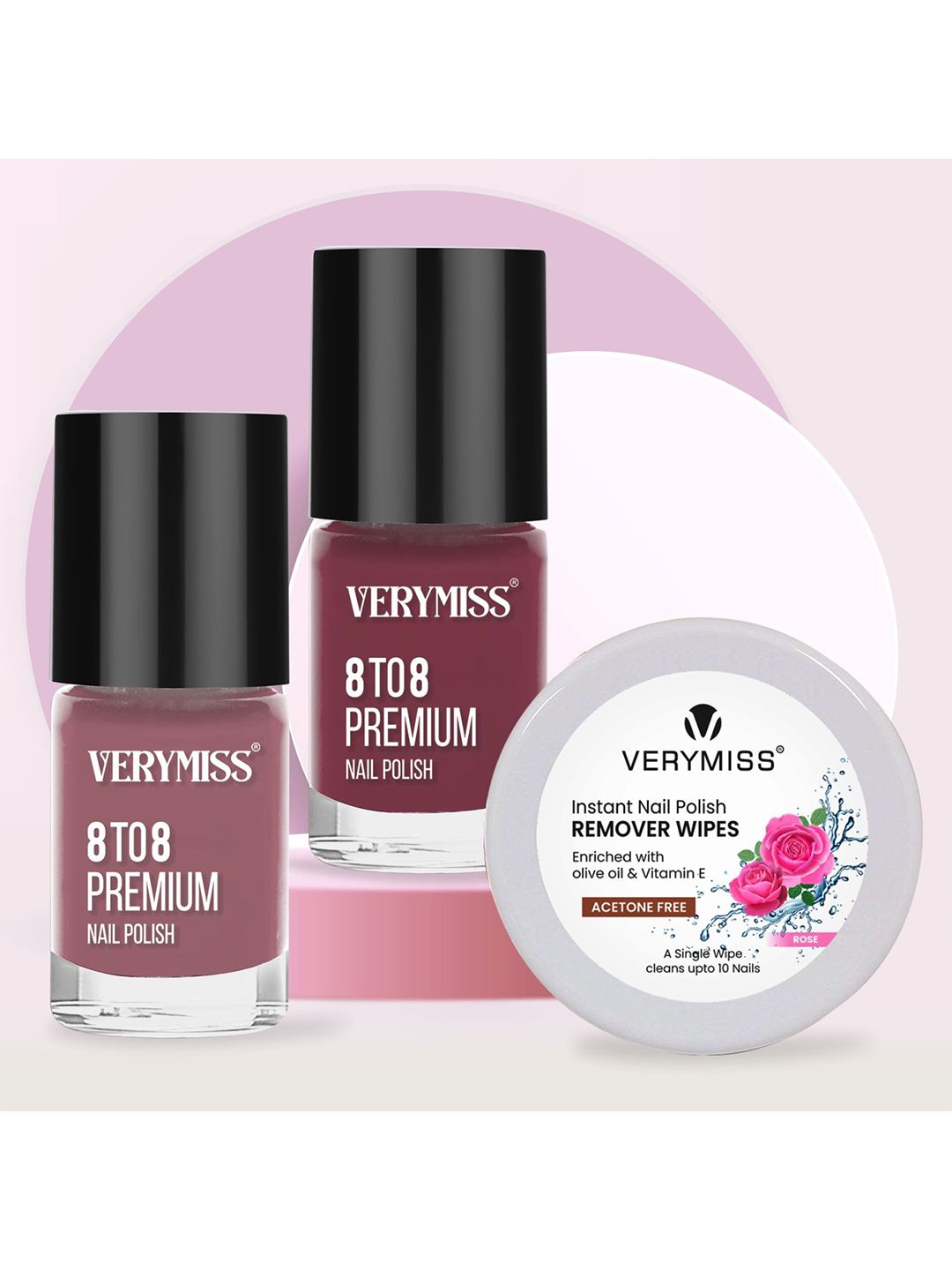 VERYMISS Set Of 3 8 To 8 Nail Polish - 6 ml Each - Shade 286 - 308 & Remover Wipes-picture-24