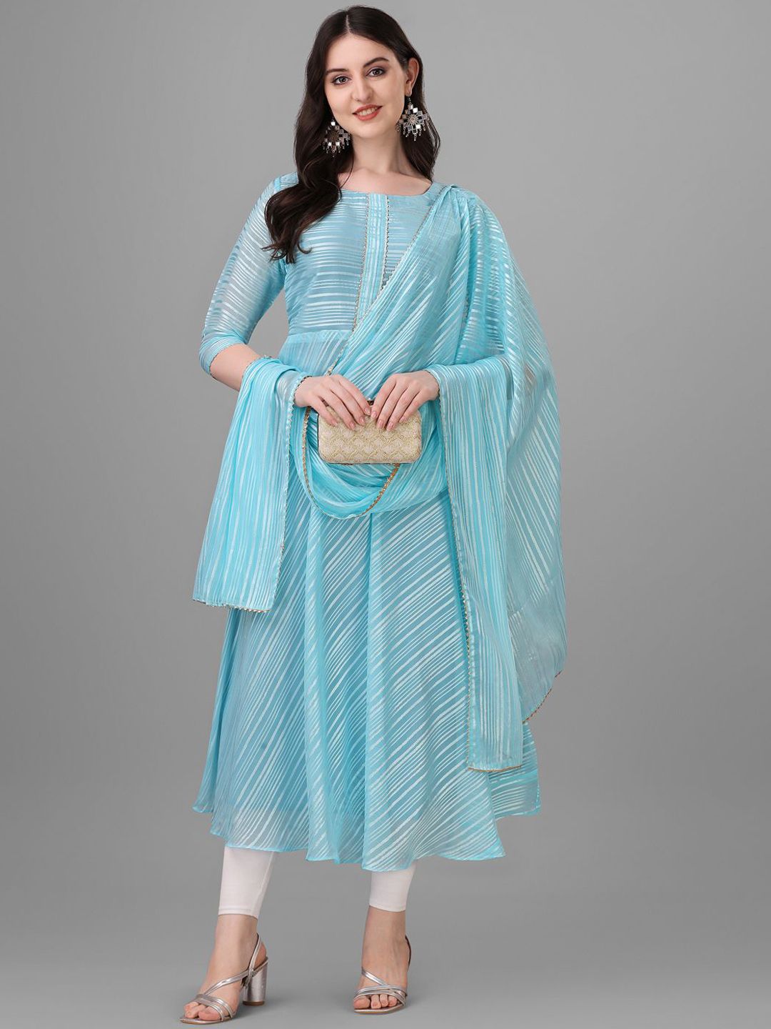 PMD Fashion Striped Woven Design Square Neck A-Line Kurta With Dupatta-picture-35
