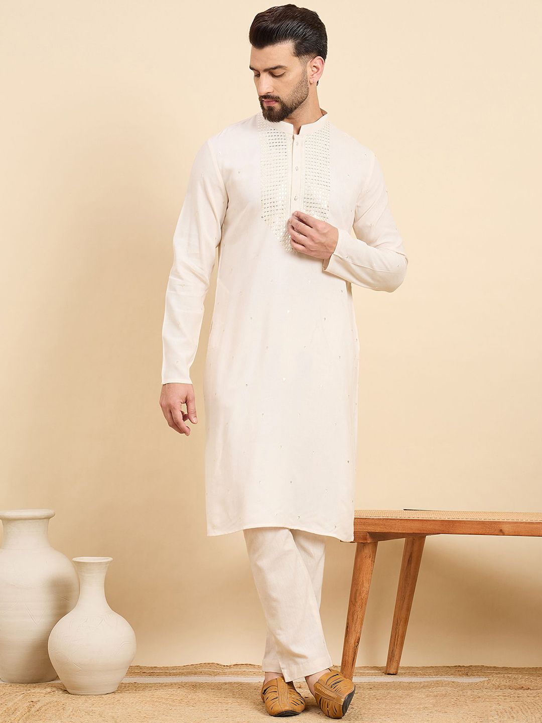 House of Pataudi Ethnic Motifs Embroidered Sequins Straight Kurta-picture-33