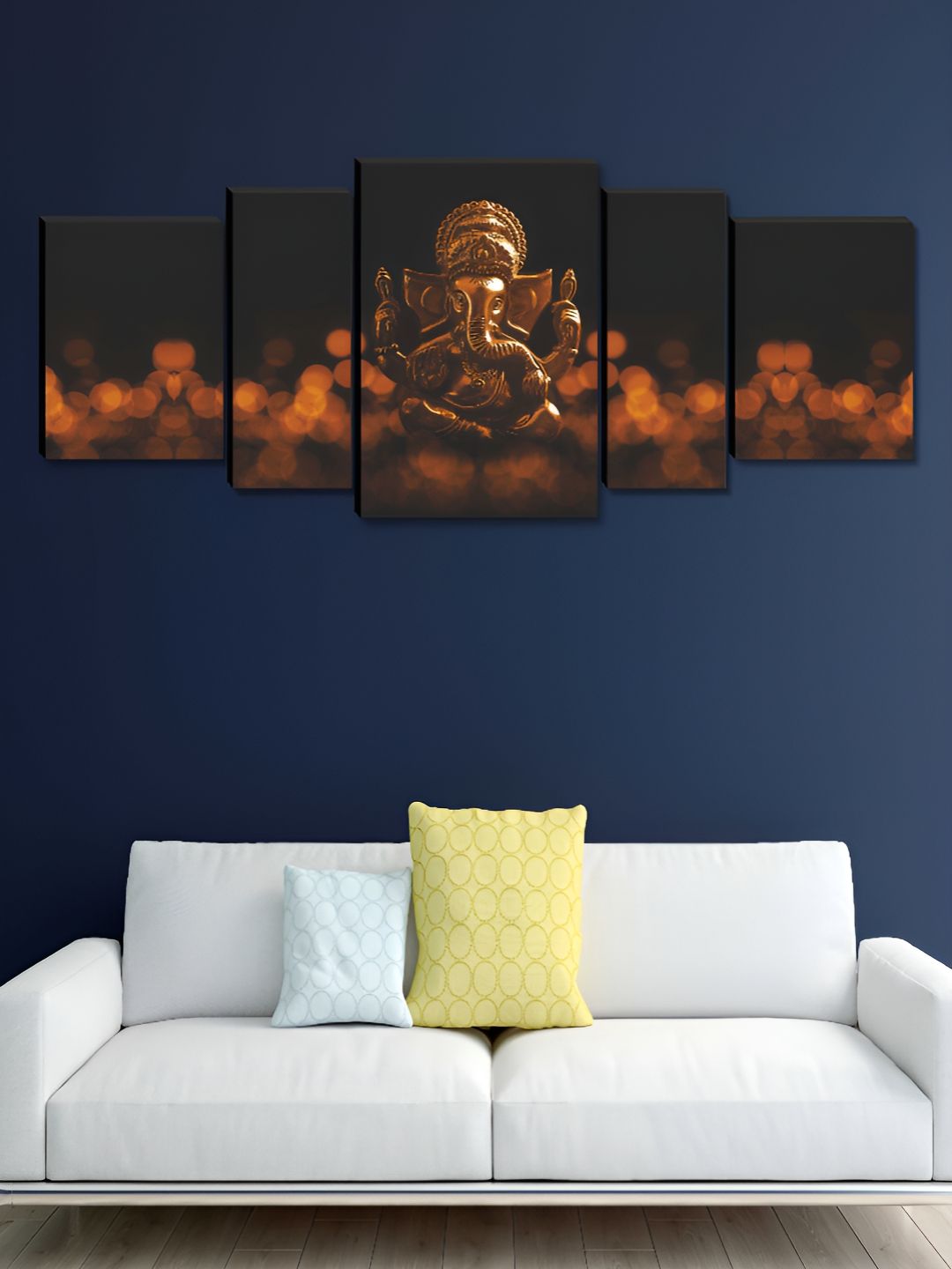 Myntra Elegant Homes Brown & Black 5 Pieces Canvas Religious LordGanesh Painting Wall Arts-image-22