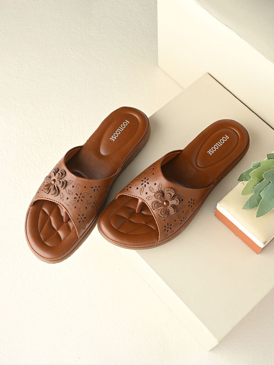 FOOTLOOSE Women Textured Open Toe Flats With Laser Cuts-image-6
