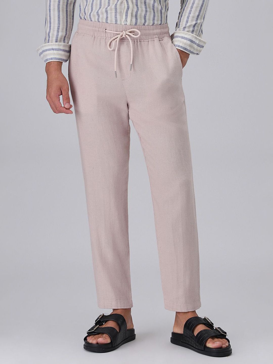 Banana Club Men Pink Beige Drawstring Linen Pant-picture-41