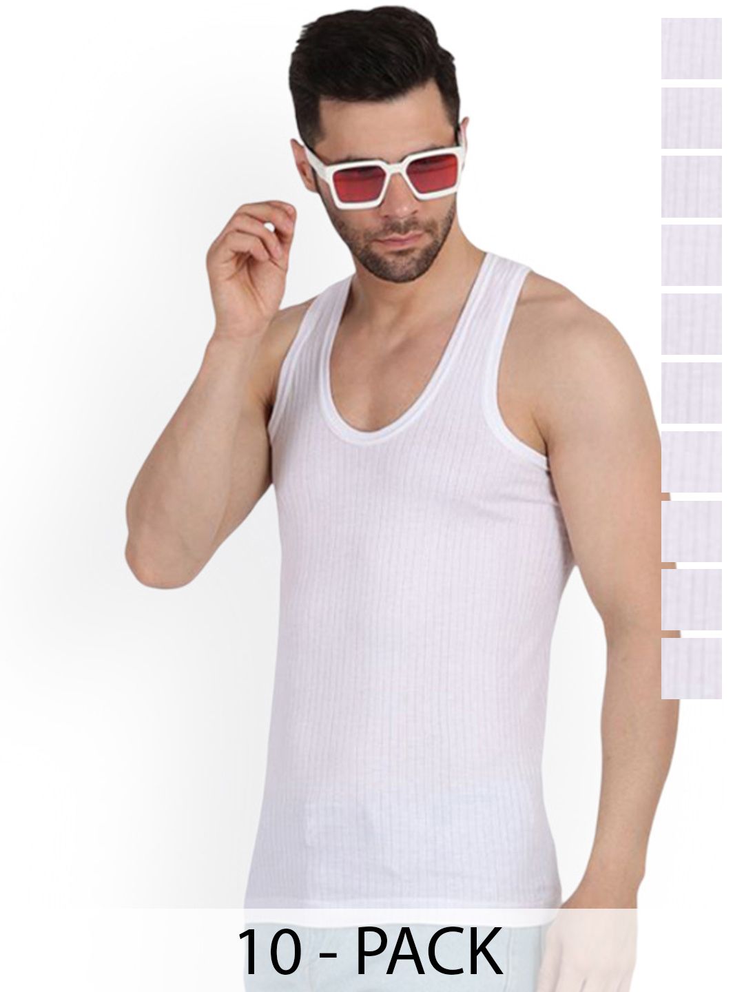 EAZY Pack Of 10 Pure Cotton Round Neck Basic VestsMens-Parker-Vest-80-10-picture-10