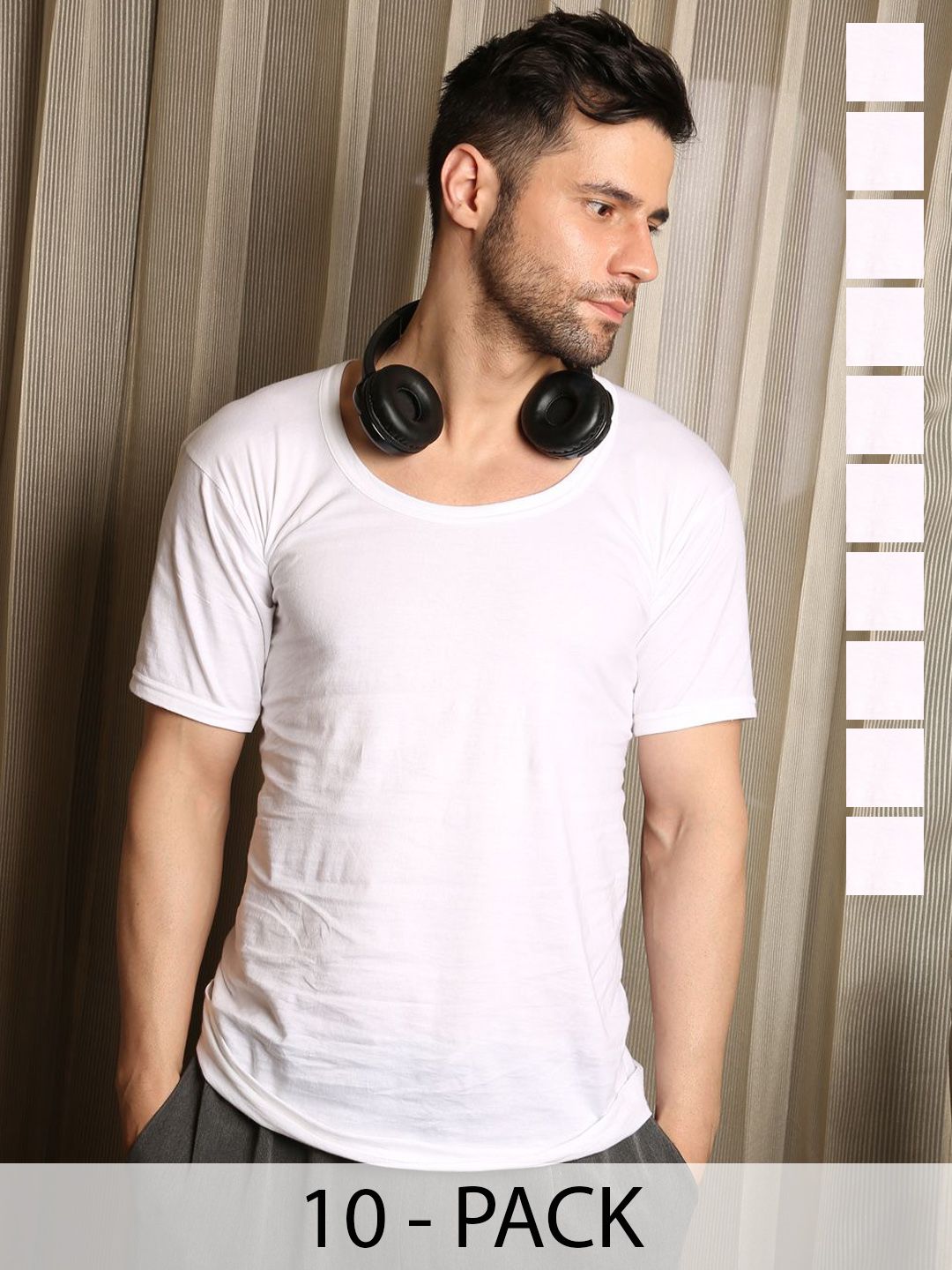 EAZY Men Pack Of 10 Pure Cotton Short Sleeved Basic Vests-picture-38