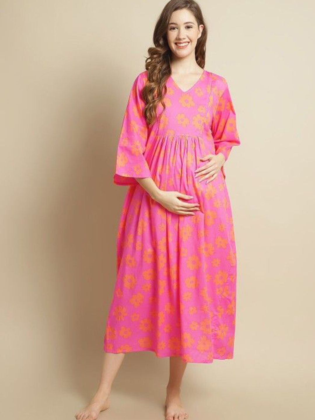 Secret Wish Women Printed Pure Cotton Maternity Nightdress-picture-37
