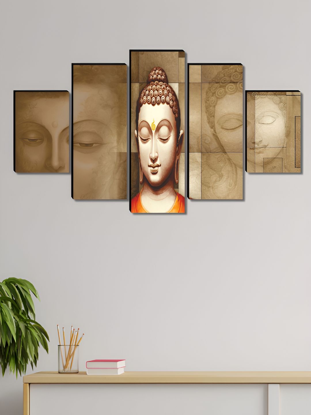 Myntra Elegant Homes Beige & Orange 5 Pieces Wood Buddha Religious Wall Art-picture-24